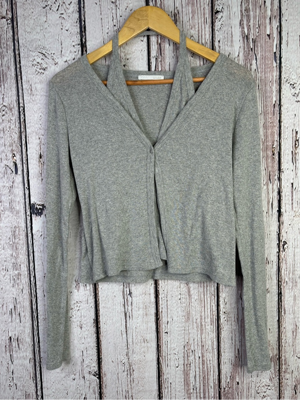 ZARA Size Large (Juniors) Gray Cardigan Sweater with Attached‎ Halter Top SOFT!!